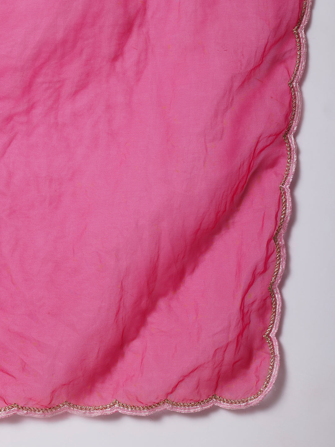 Women's Vibrant Pink Straight Velvet Kurti With Straight Pants And Scalloped Dupatta - Anokherang