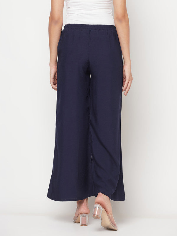 Women's Rayon Flared slip-on Palazzo,Navy Bl