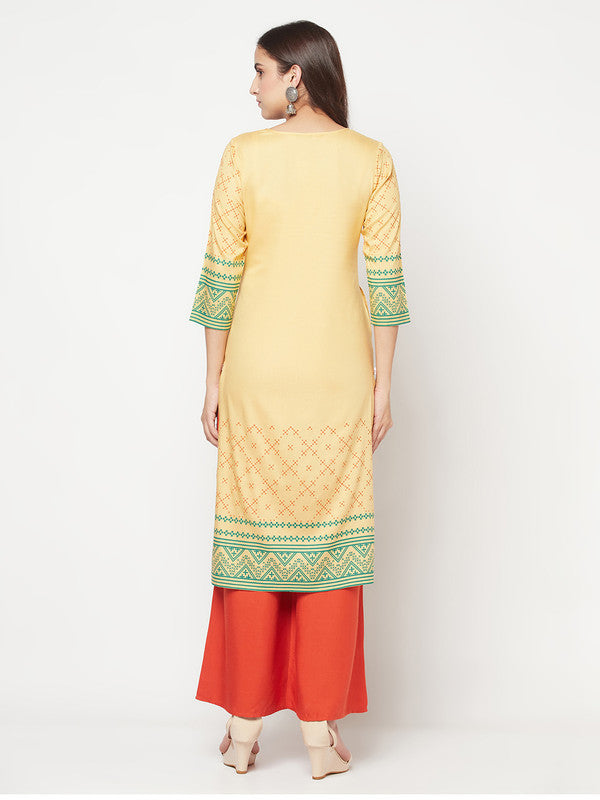 Women's Rayon Digital Screen print straight kurta,Golden/Bei
