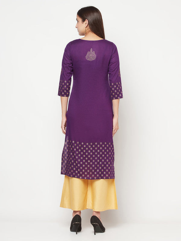 Women's Cotton Foil print straight kurta,Purp