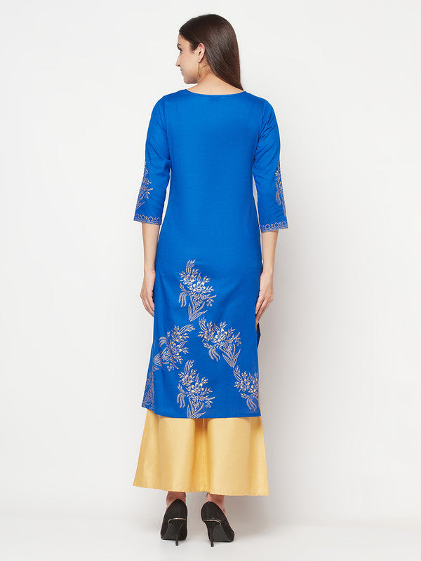 Women's Cotton Foil print straight kurta,Royal Bl