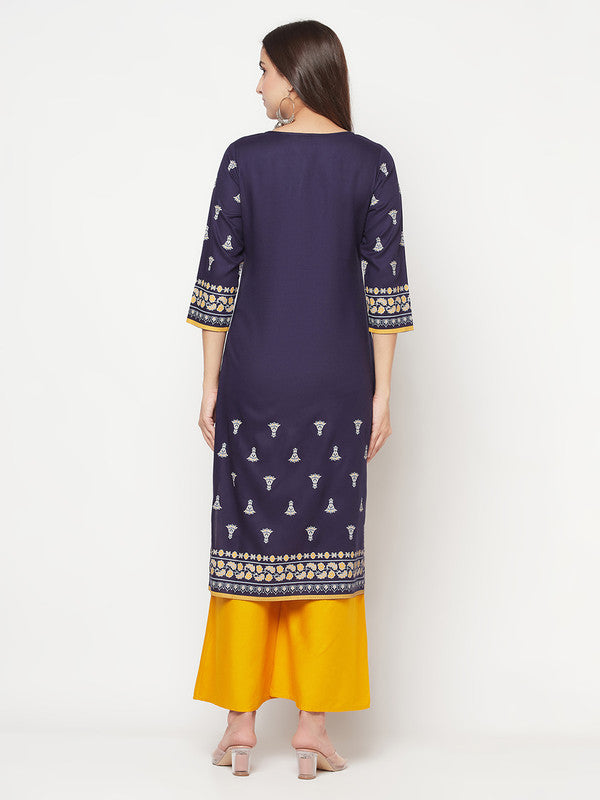 Women's Rayon Screen print straight kurta,Navy Bl
