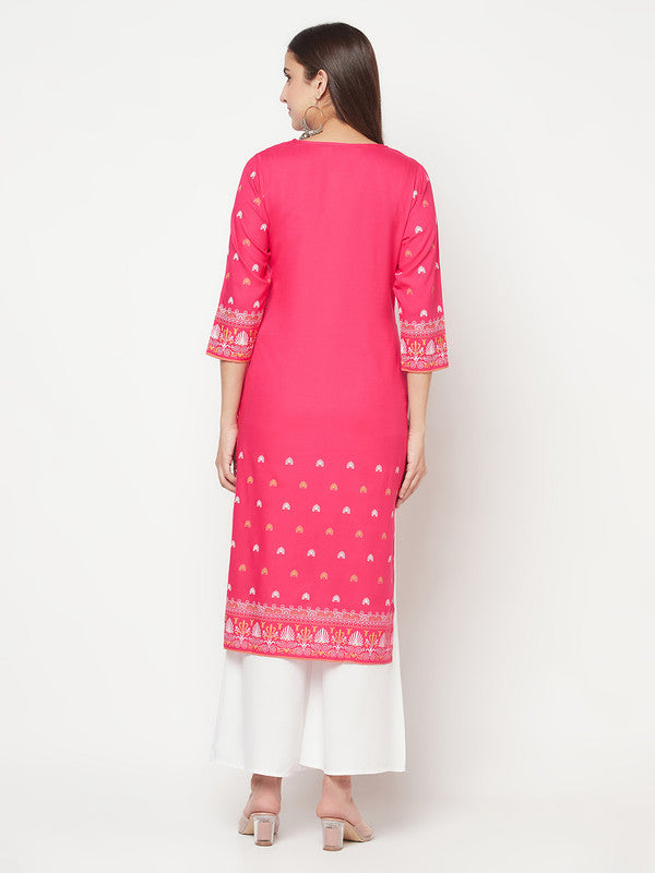 Women's Rayon Screen print straight kurta,Fuchs