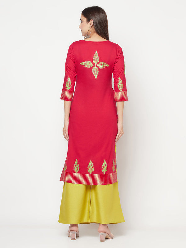 Women's Cotton Block print straight kurta,Fuchs