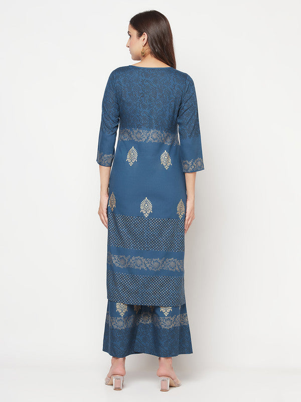 Women's Rayon Block print straight kurta,Bl
