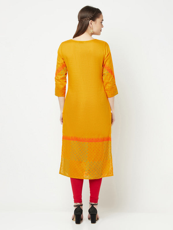 Women's Cotton Block print straight kurta,Mustard-Aniyah