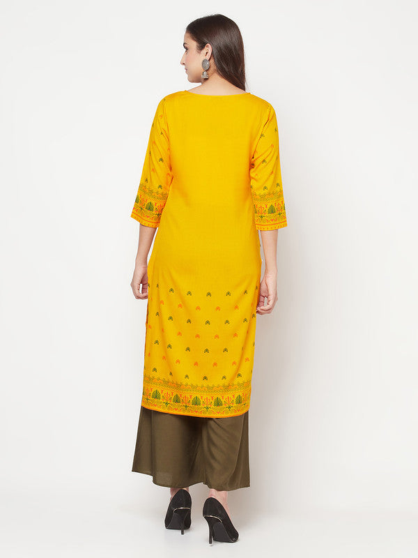 Women's Rayon Screen print straight kurta,Musta