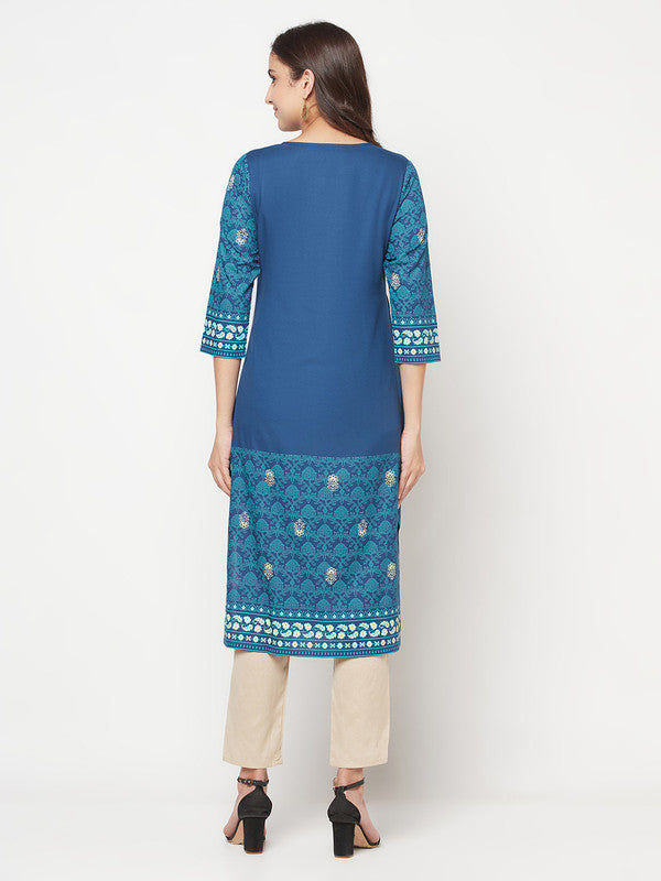 Women's Rayon Digital Screen print straight kurta,Bl