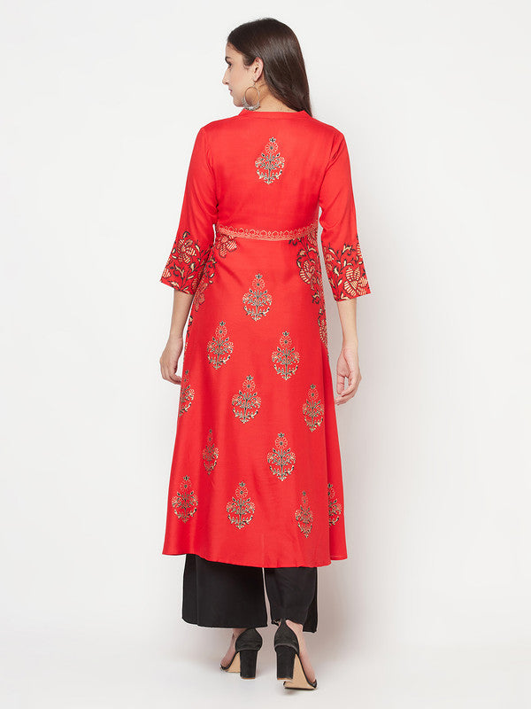Women's Rayon Block print Anarkali kurta,R