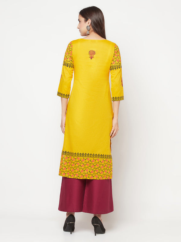 Women's Cotton Block print straight kurta,Musta