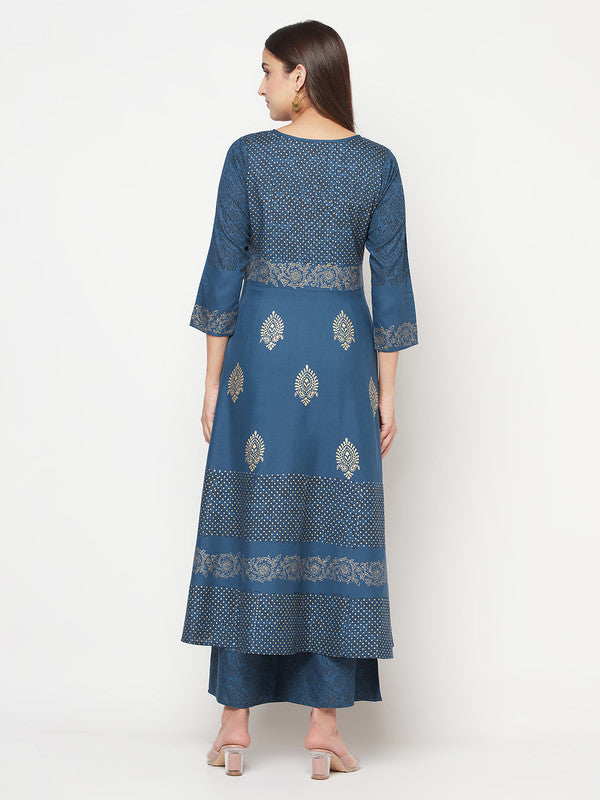 Women's Rayon Block print Anarkali kurta,Bl