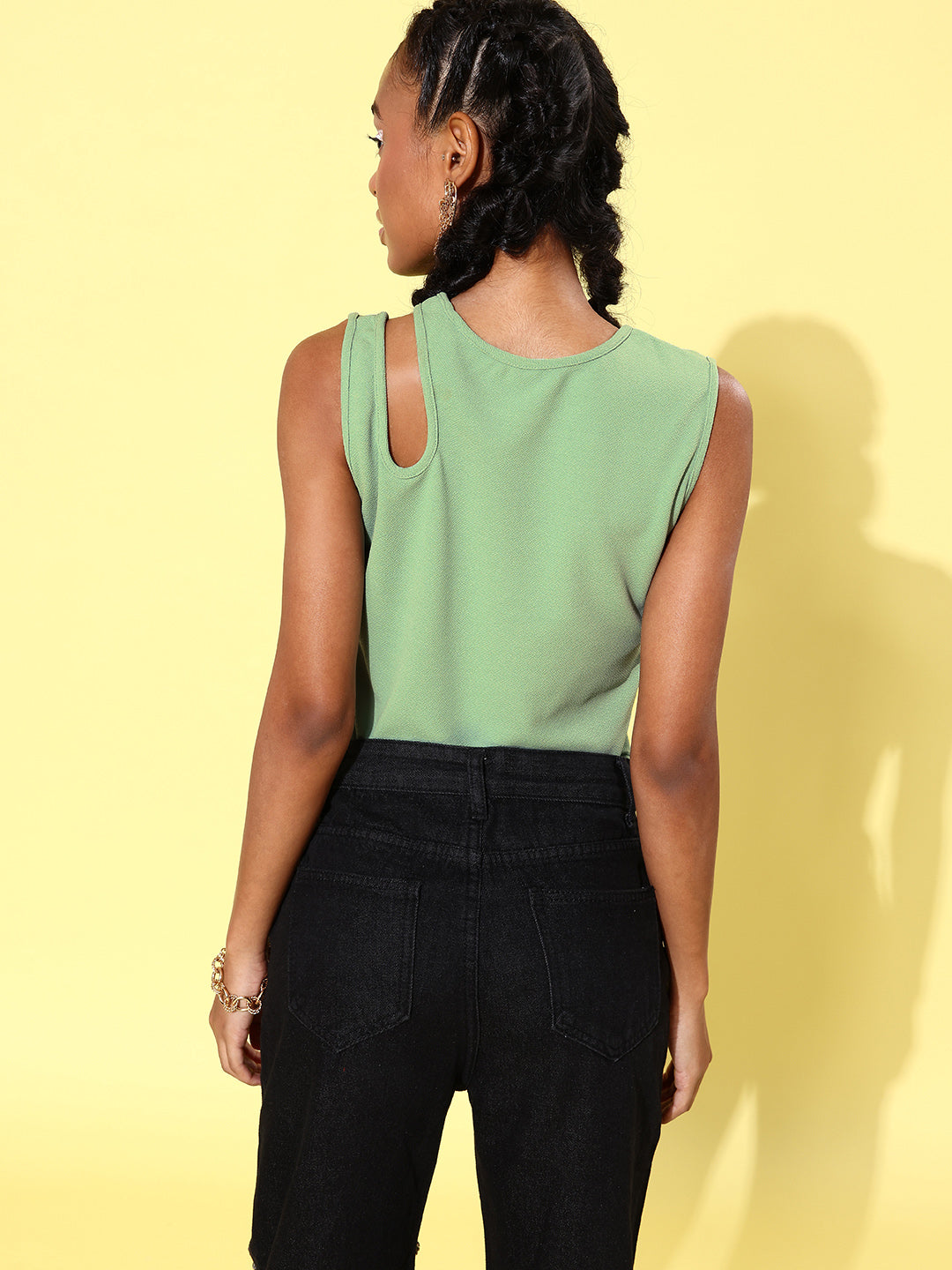 Women's Shoulder Cut out Crop Top-Green - StyleStone