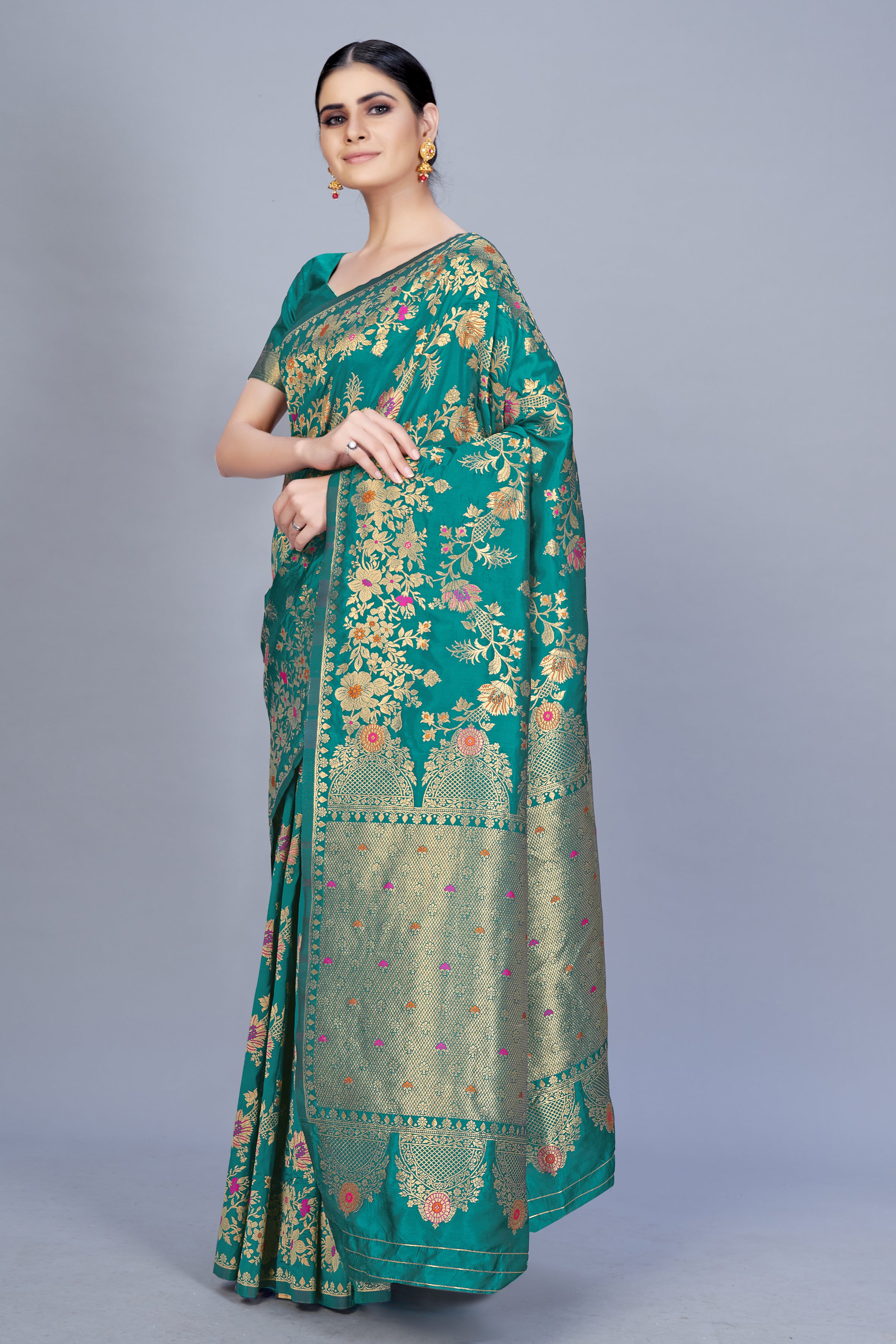 Women's Teal Color Banarasi silk Woven Saree - Monjolika