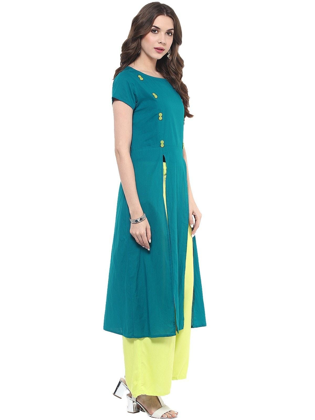 Women's Solid Kurti With Panelled Buttons - Pannkh