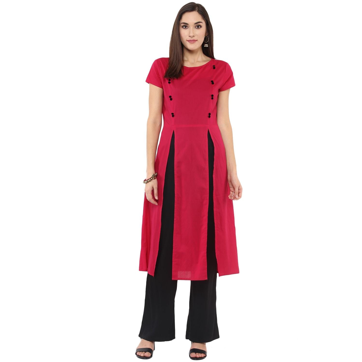 Women's Solid Kurti With Panelled Buttons - Pannkh