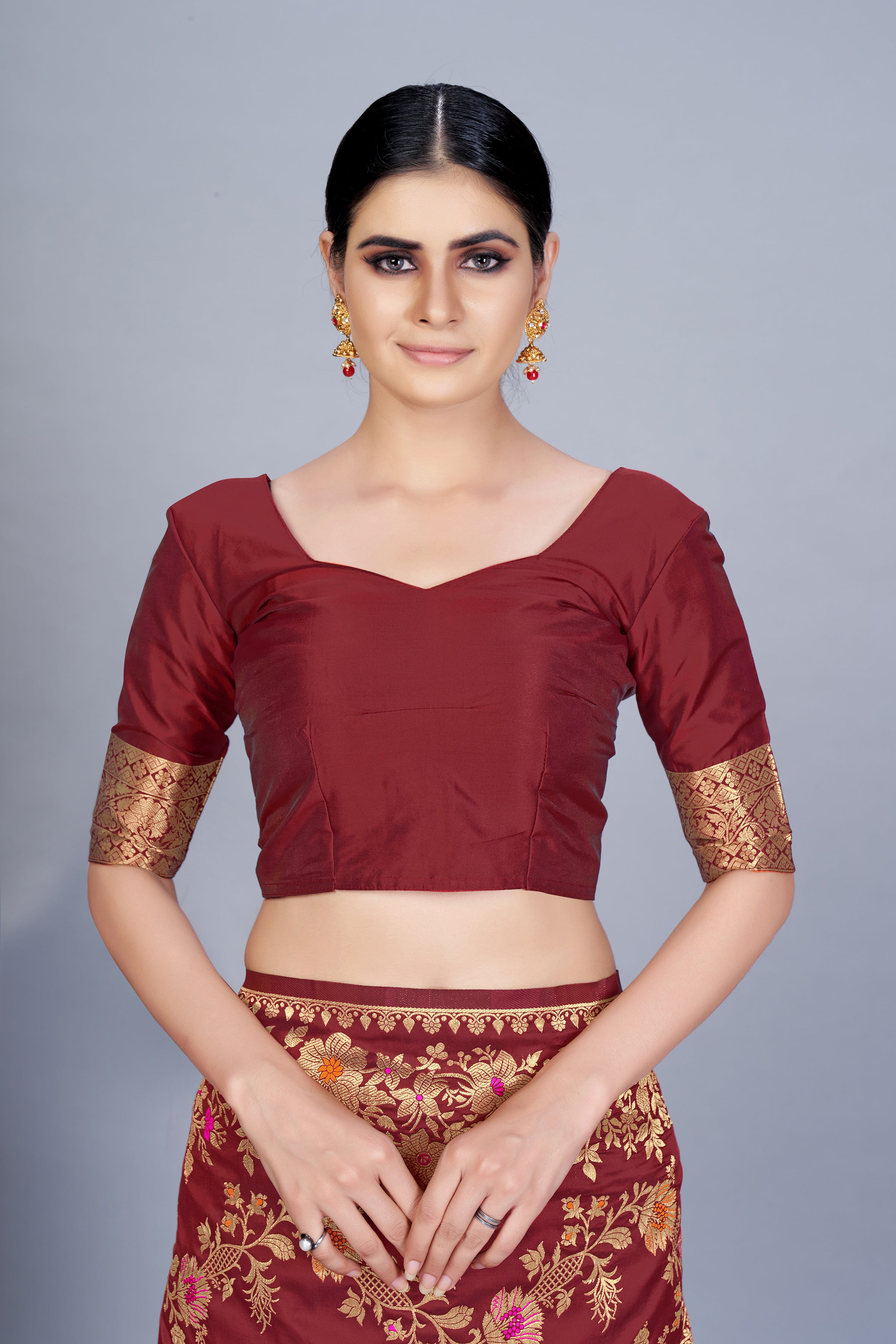 Women's Maroon Color Banarasi silk Woven Saree - Monjolika