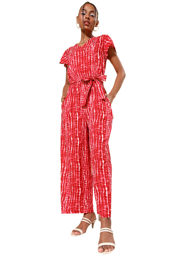 Women's Red Tie & Dye Jumpsuit