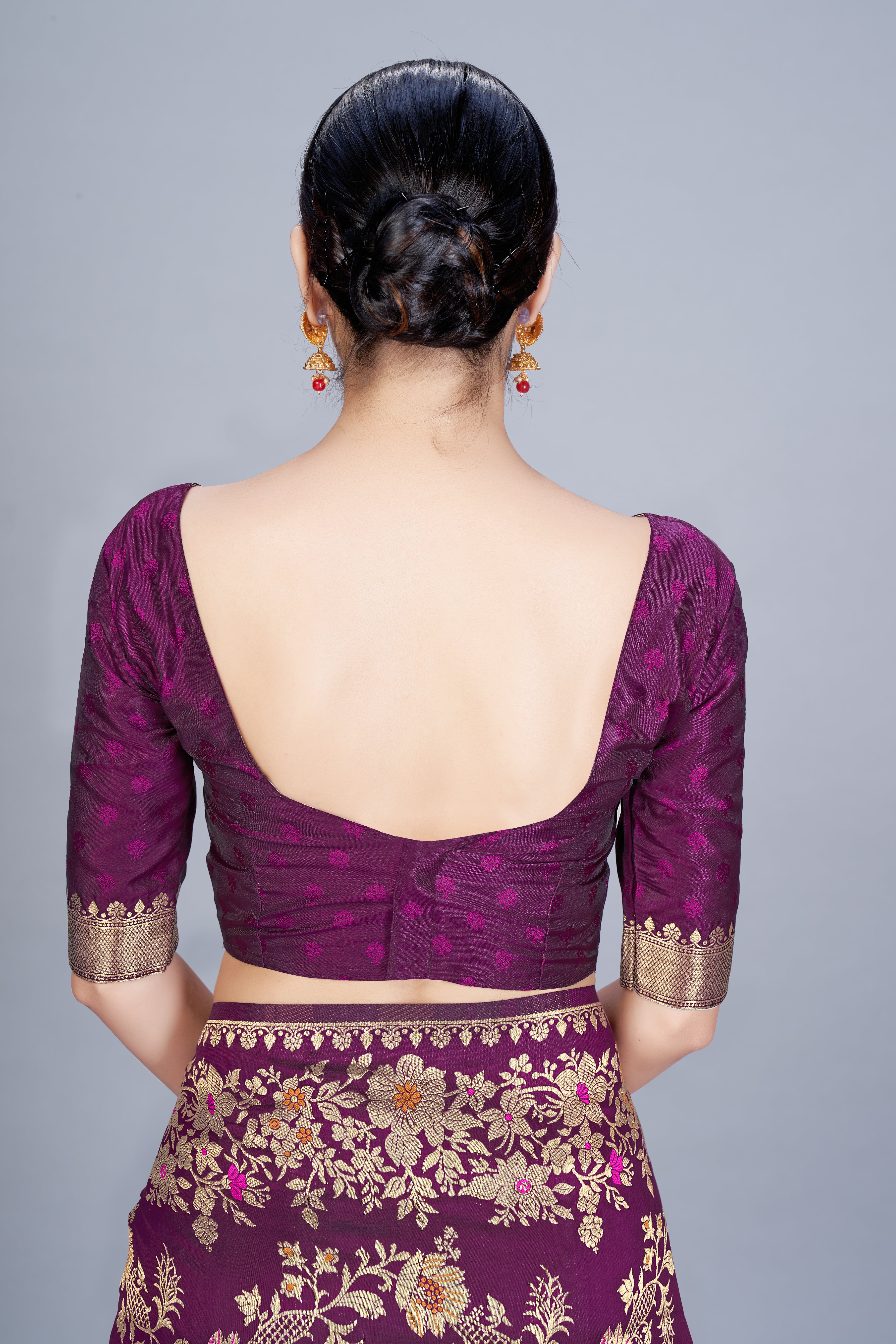 Women's Wine Color Banarasi silk Woven Saree - Monjolika