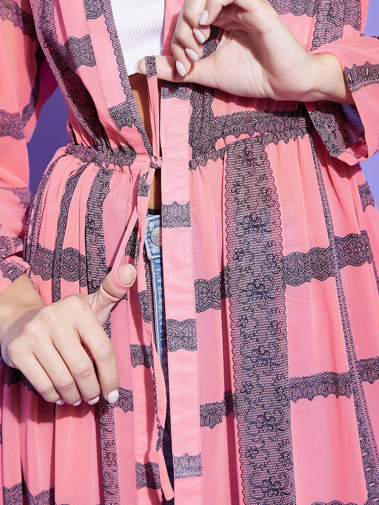 Women's Pink Check Long Shrug