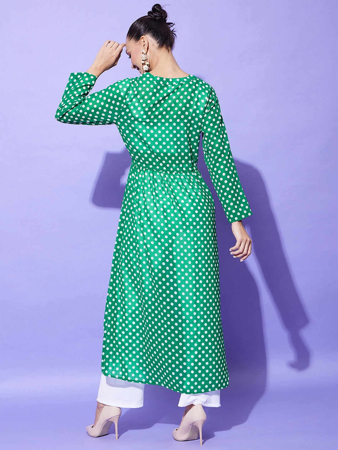 Women's Green Polka Long Shrug - StyleStone