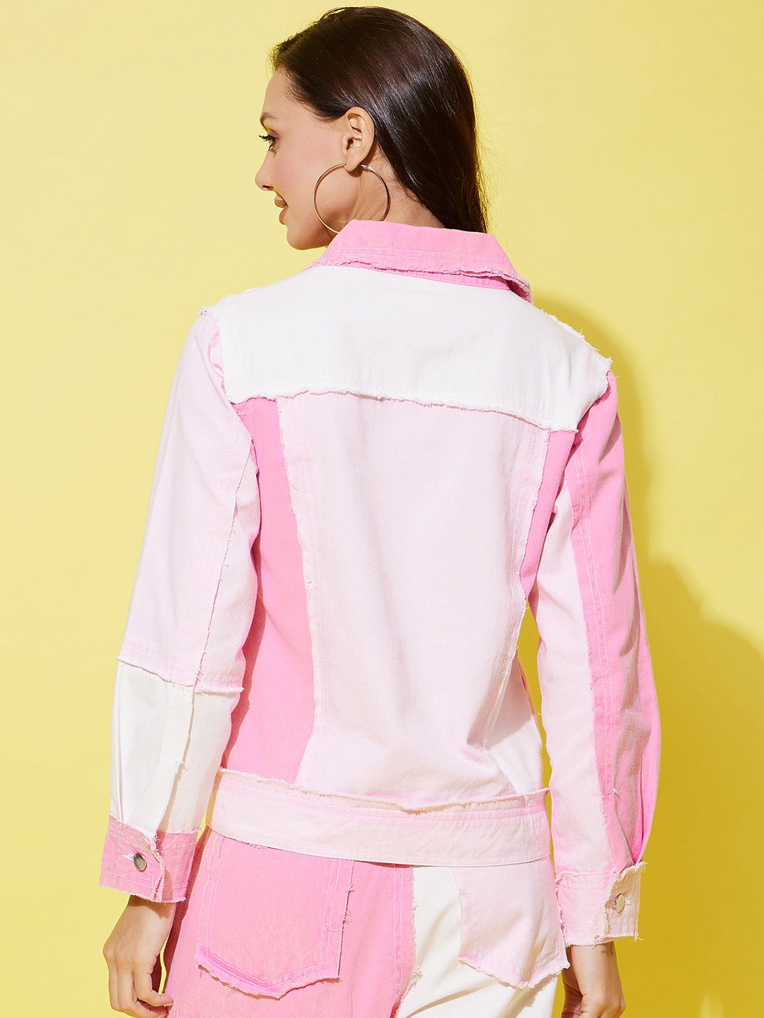 Women's Pink Denim Patchwork Jacket - StyleStone