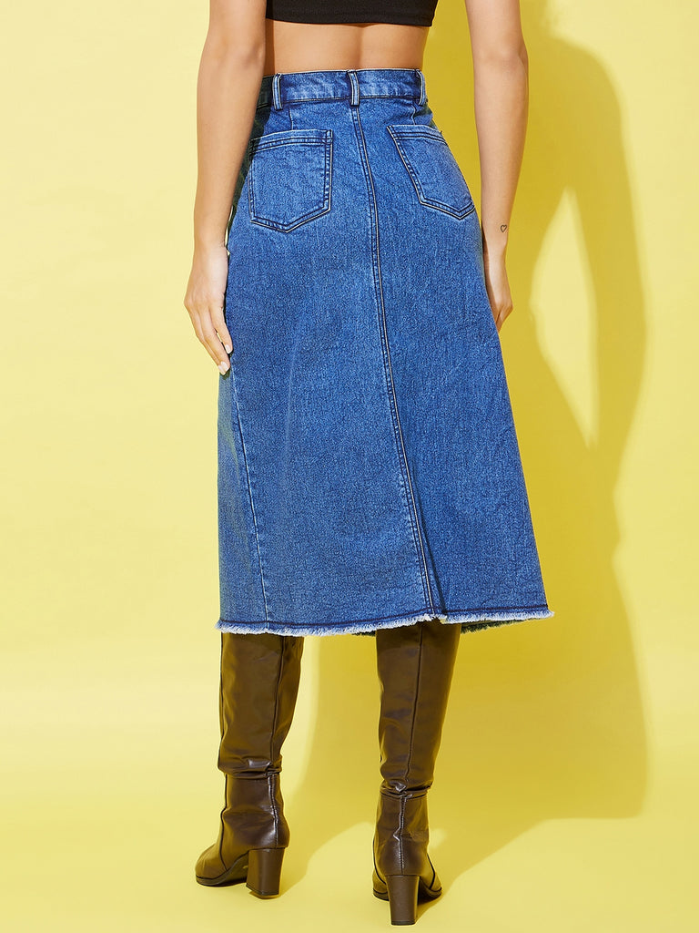 Women's Denim Midi Skirt With Center Slit