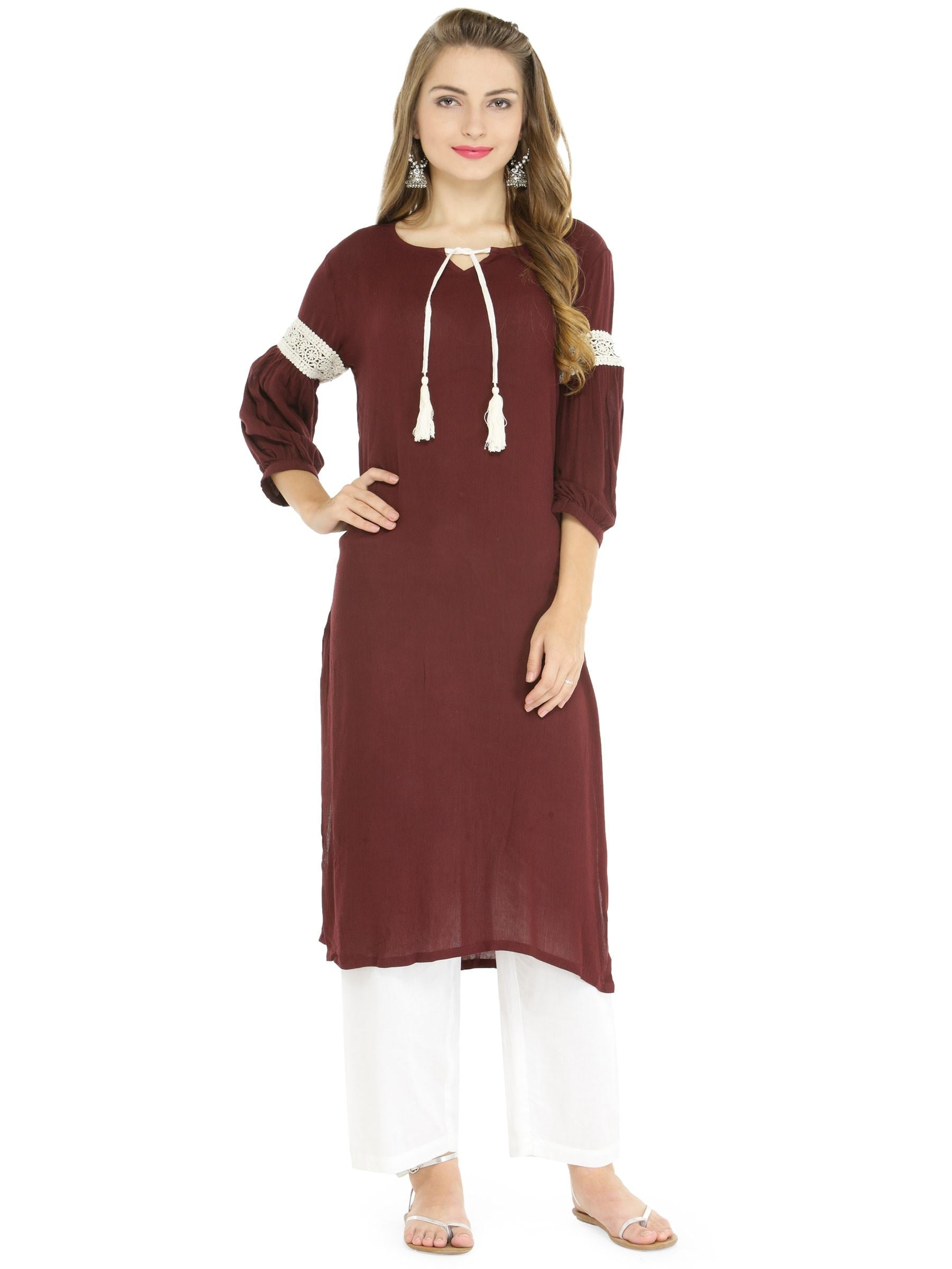 Women's Solid Shirt Kurta With Cold-Shoulder - Pannkh