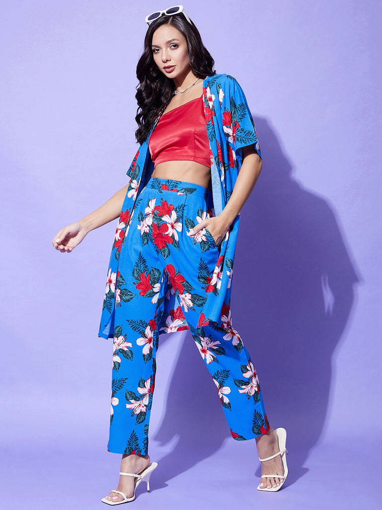 Women's Shrug Top And Trousers 3 Piece Set