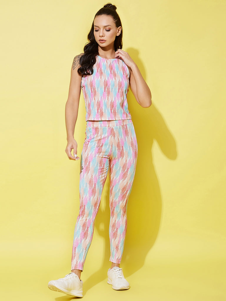 Women's Multi Colored Printed Gym Wear Set
