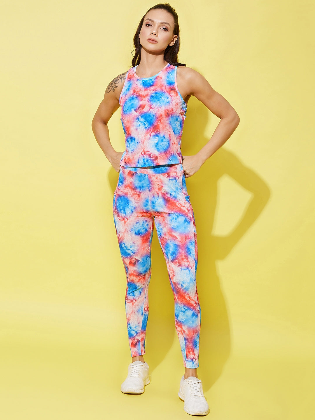 Women's Multi Colored Printed Gym Wear Set - StyleStone