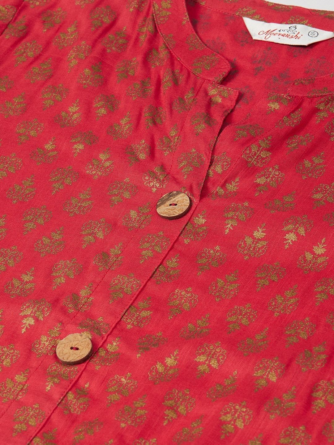 Women's Red & Golden Printed Kurta with Trousers - Meeranshi