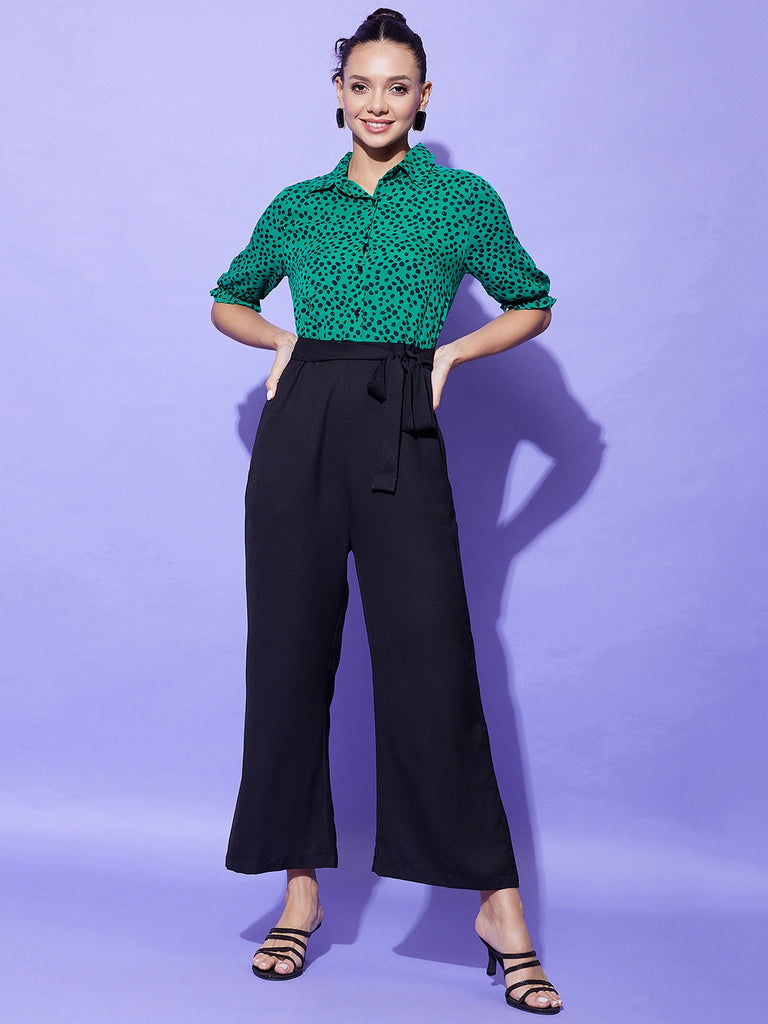 Women's Black And Green Polka Dot Jumpsuit