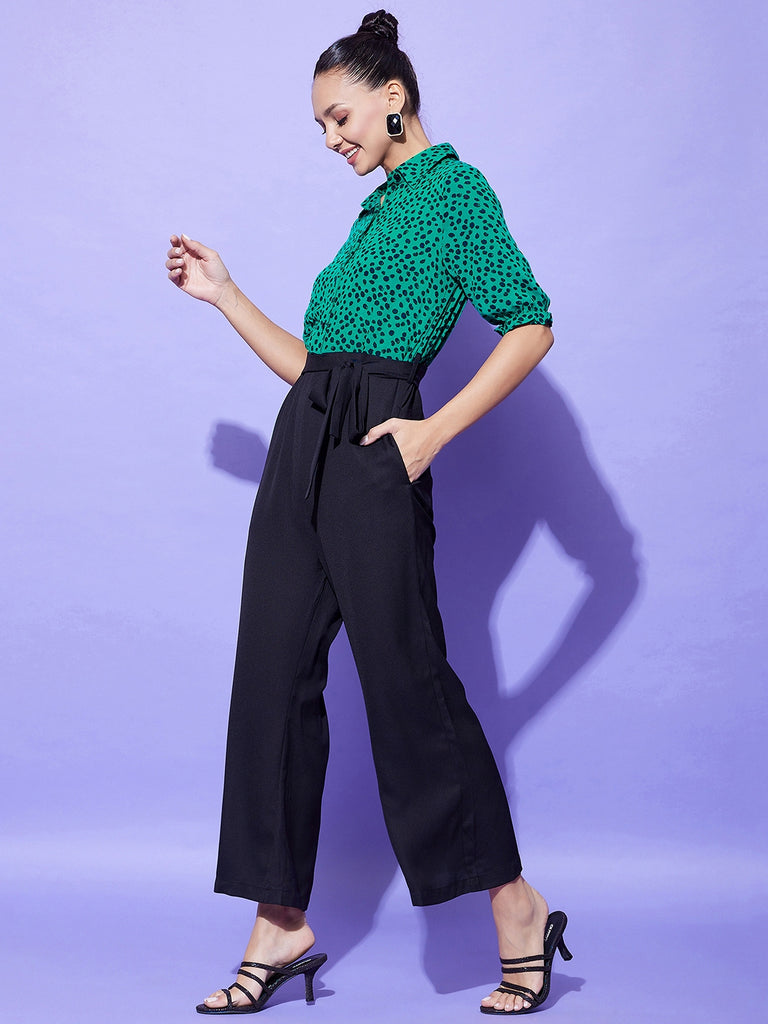 Women's Black And Green Polka Dot Jumpsuit