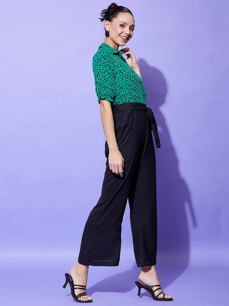 Women's Black And Green Polka Dot Jumpsuit