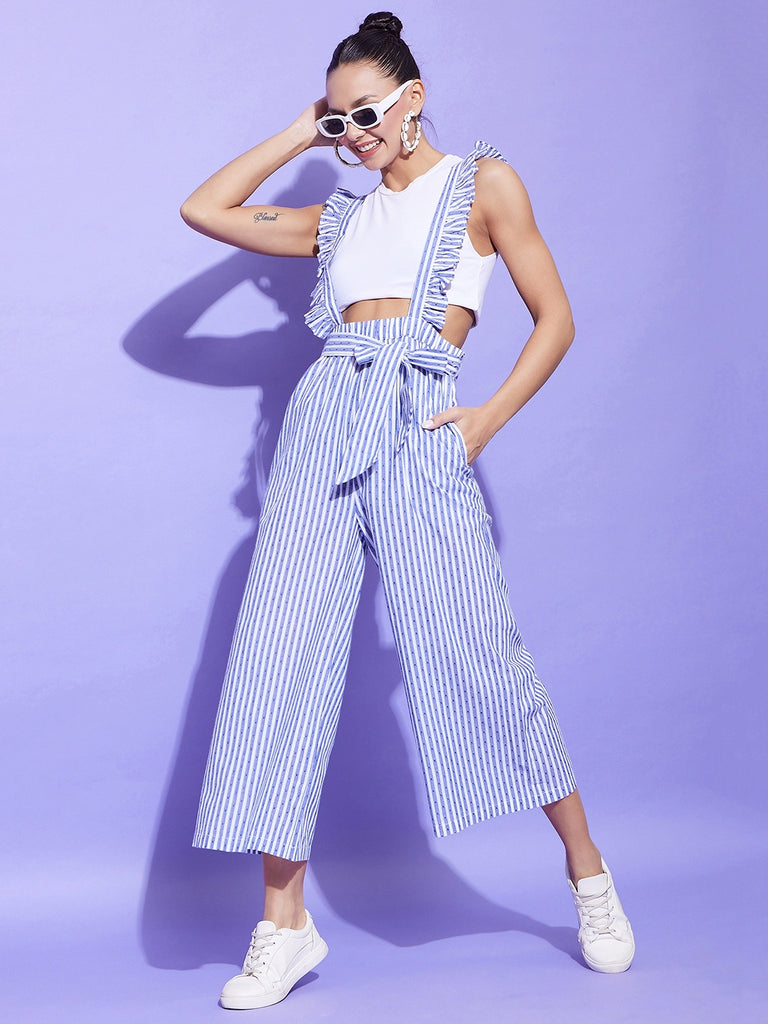 Women's Blue & White Stripe Pinafore Dungaree (T Shirt Not Included)