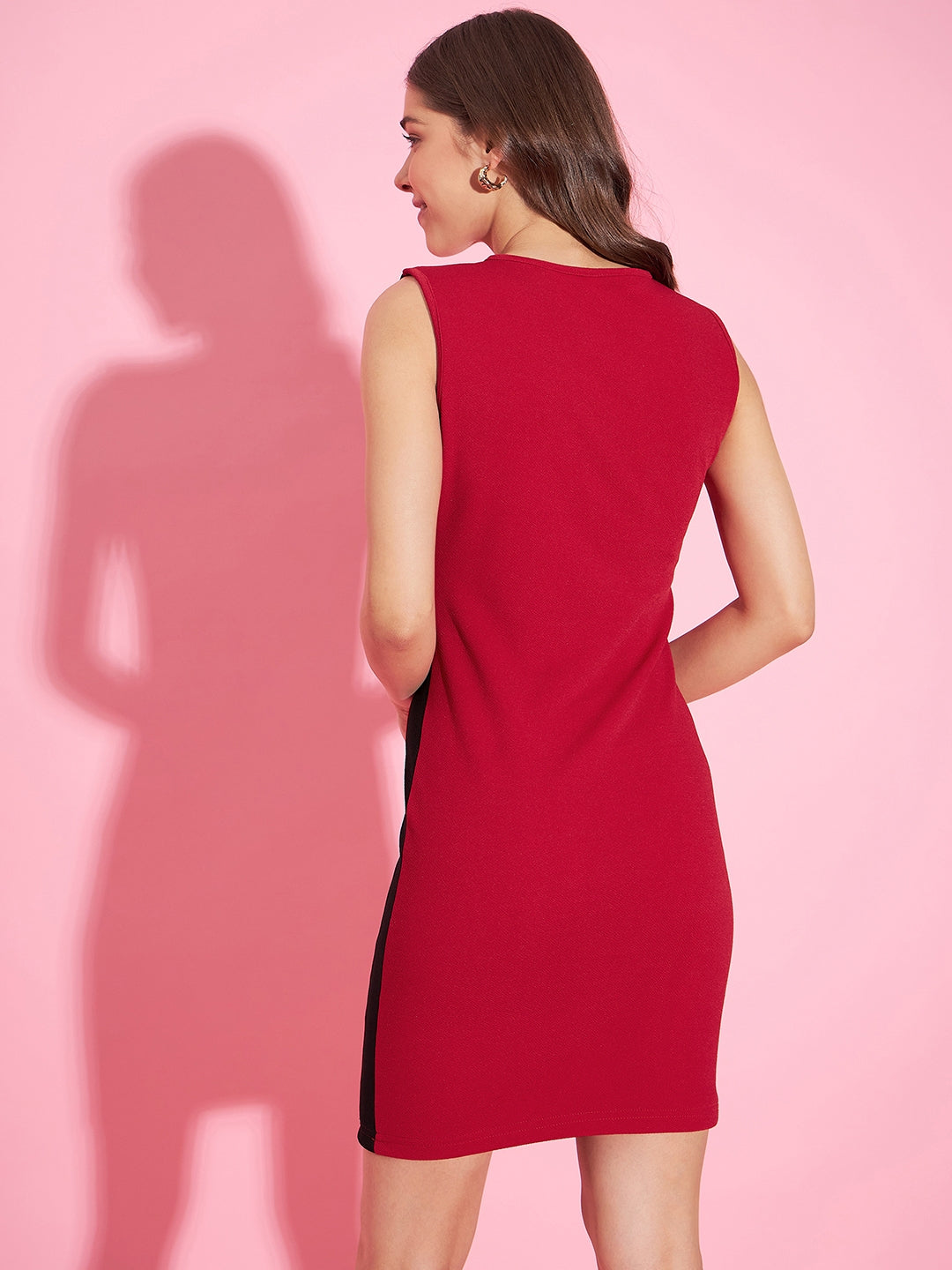 Women's Red & Black Color Blocking Bodycon Dress - StyleStone