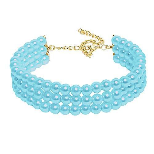 Women's Gold Plated Turquoise Handcrafted 3 Layer Light Weighted Pearl Choker Necklace Set - i jewels