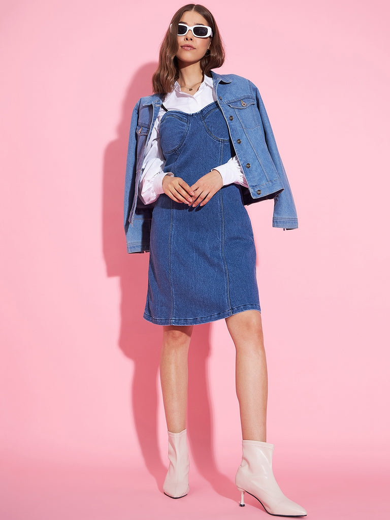 Women's Denim Corset Style Padded Skater Dress