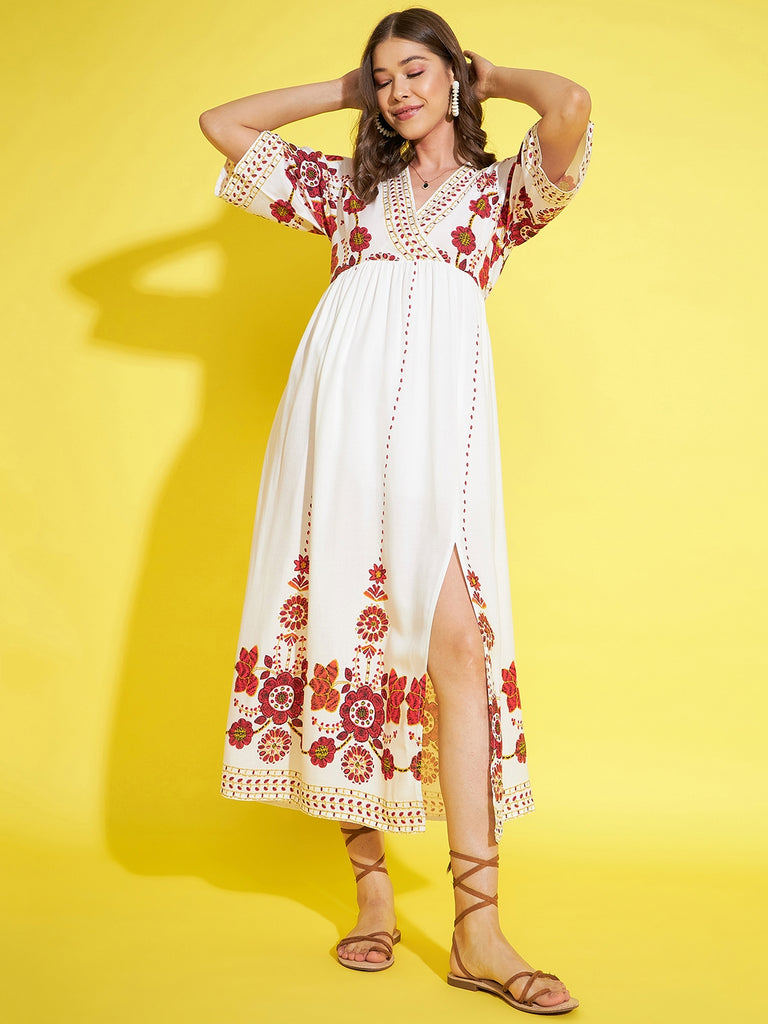 Women's Cream & Red Printed Dress