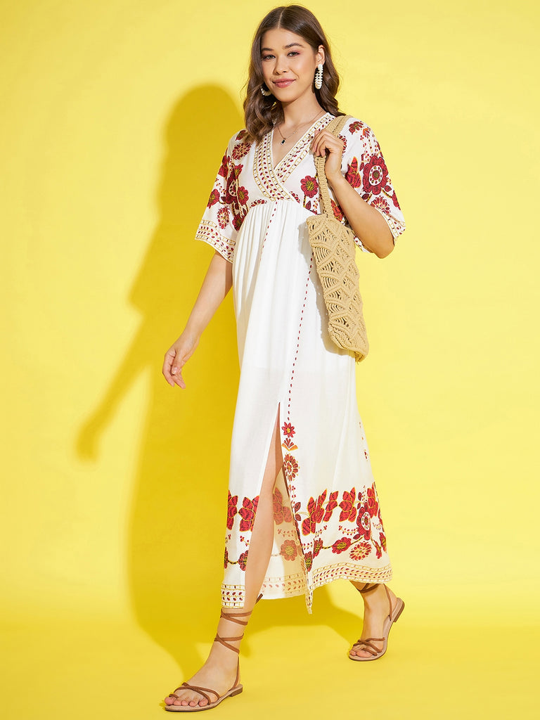 Women's Cream & Red Printed Dress