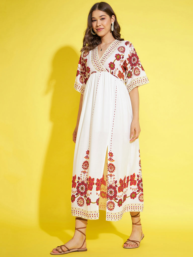 Women's Cream & Red Printed Dress