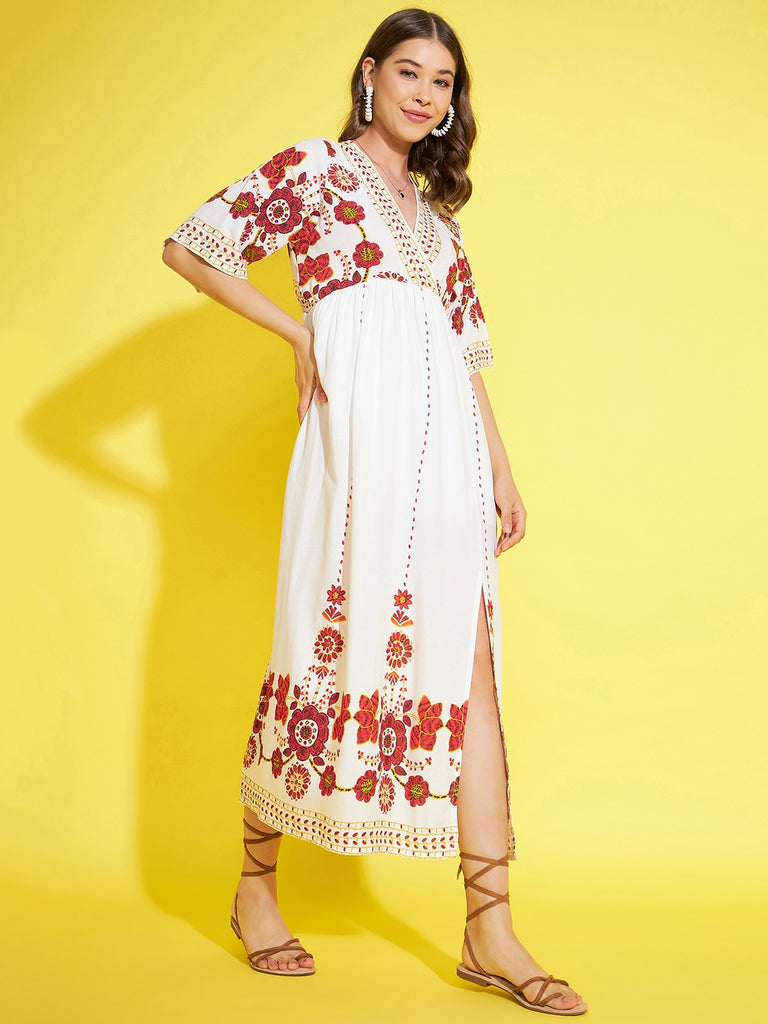 Women's Cream & Red Printed Dress