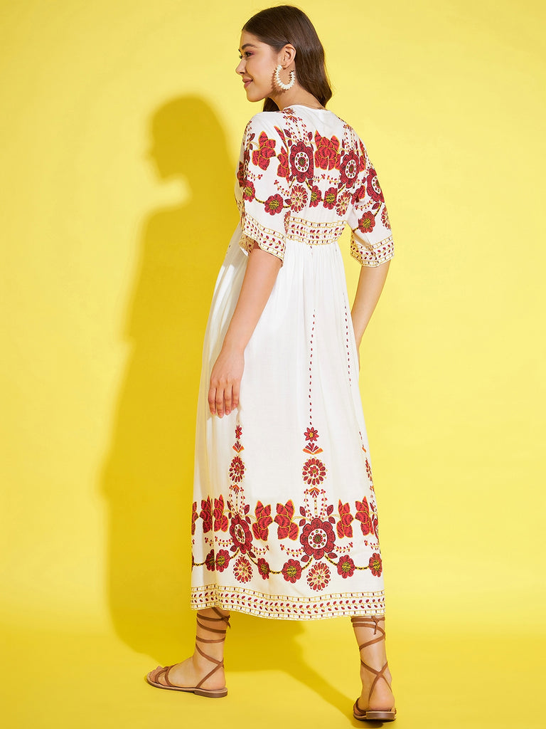 Women's Cream & Red Printed Dress