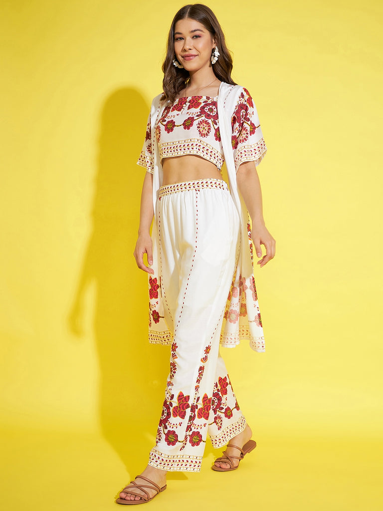 Women's 3 Piece Shrug, Inner & Trouser Rayon Co-Ord Set