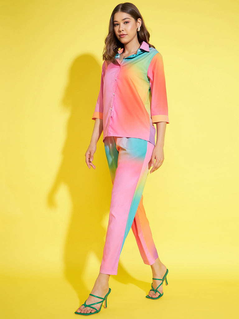 Women's Rainbow Printed Shirt & Trouser Co-Ord Set