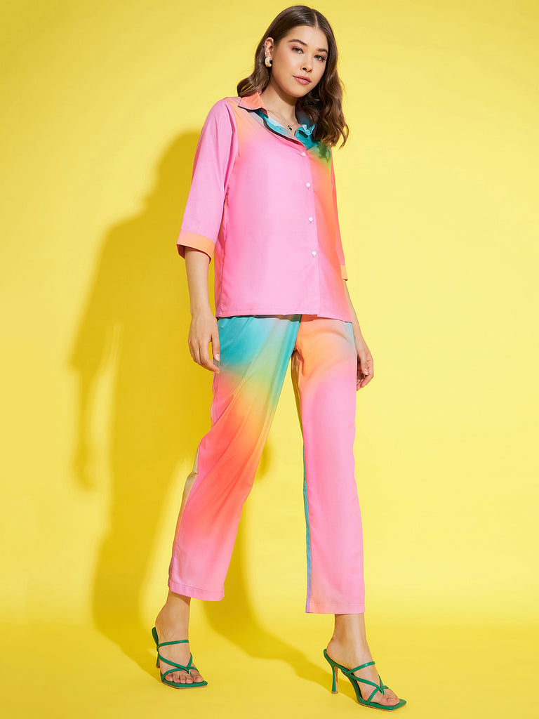 Women's Rainbow Printed Shirt & Trouser Co-Ord Set
