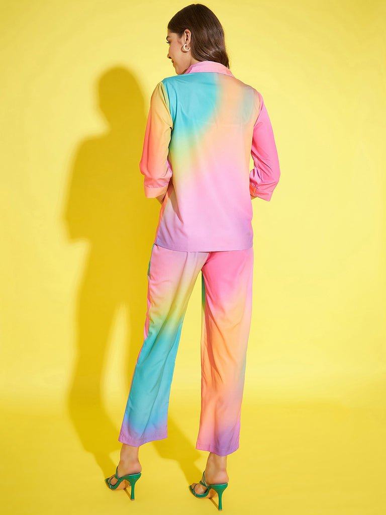 Women's Rainbow Printed Shirt & Trouser Co-Ord Set