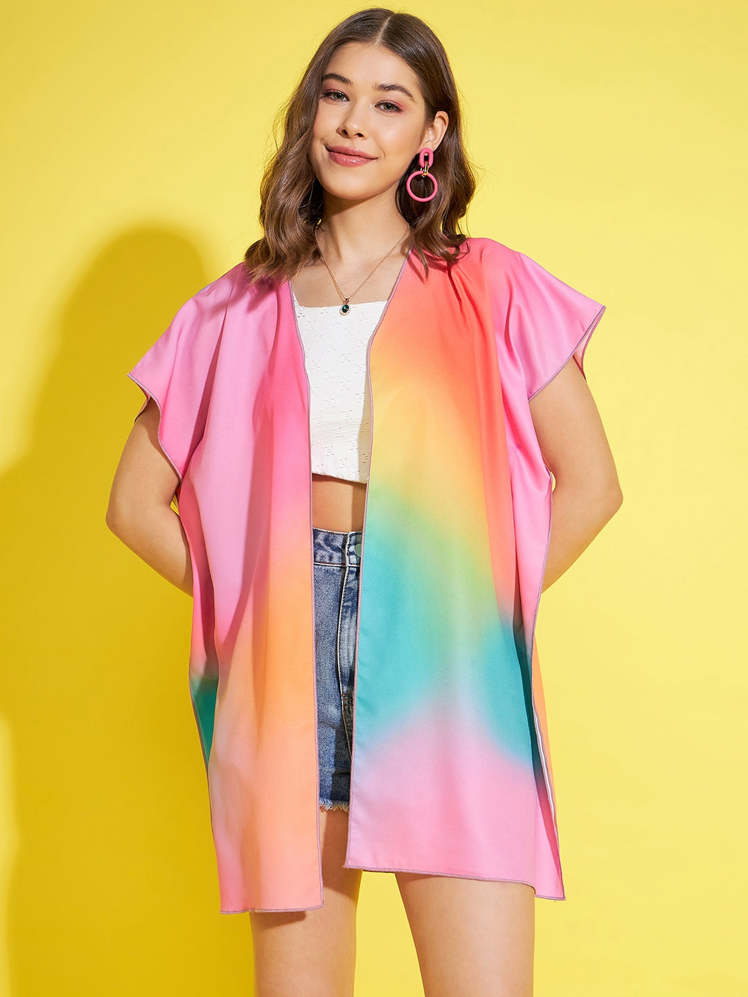 Women's Rainbow Printed Open Shrug - StyleStone