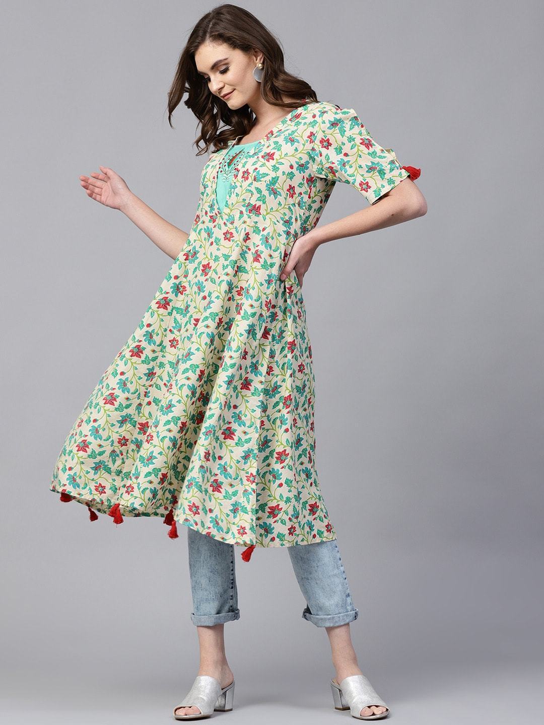 Women's Allover Floral Embroidered Kurta - Pannkh