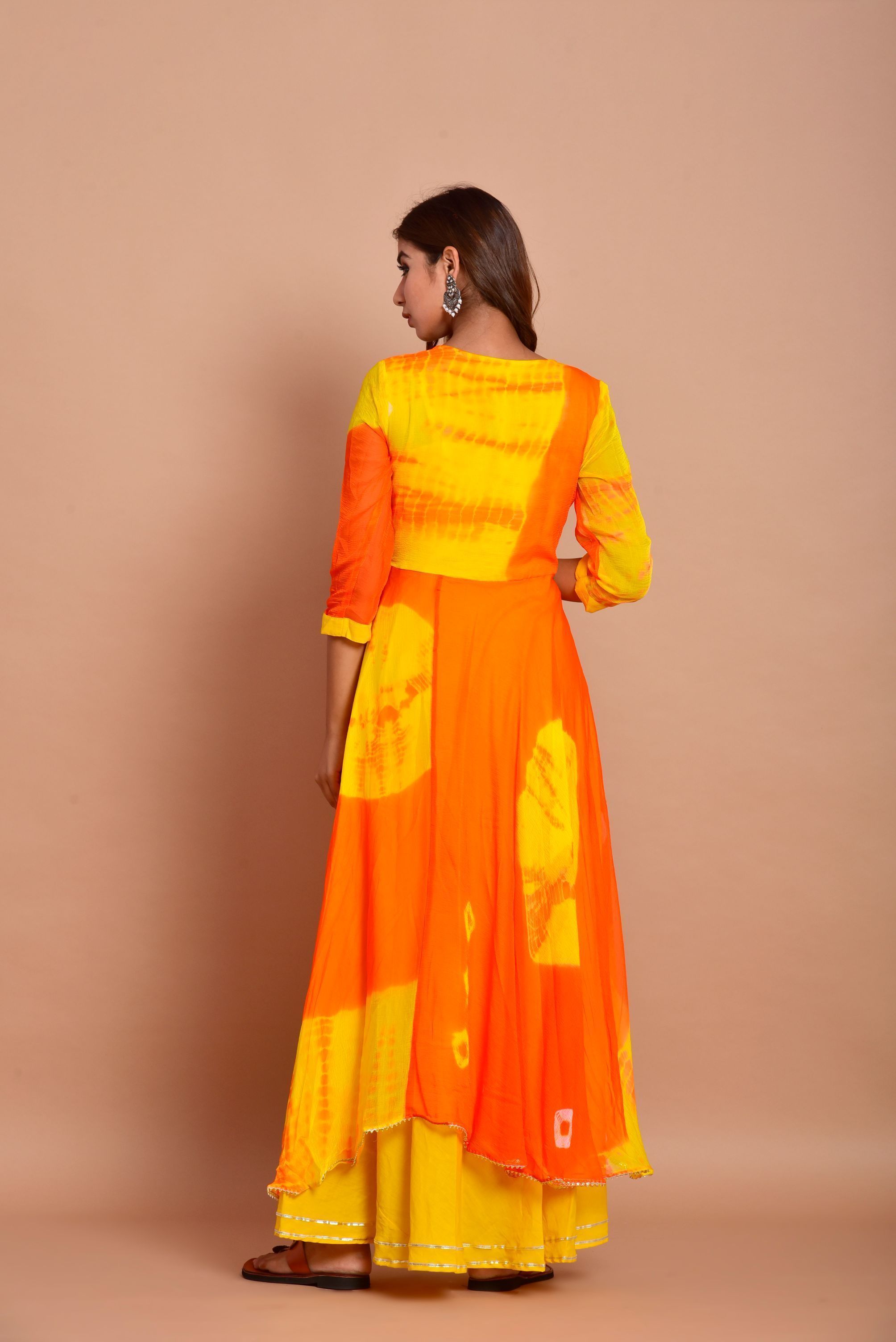 Women's Yellow Tye-Dye Layered Anarkali Dress (1Pc) - Saras The Label